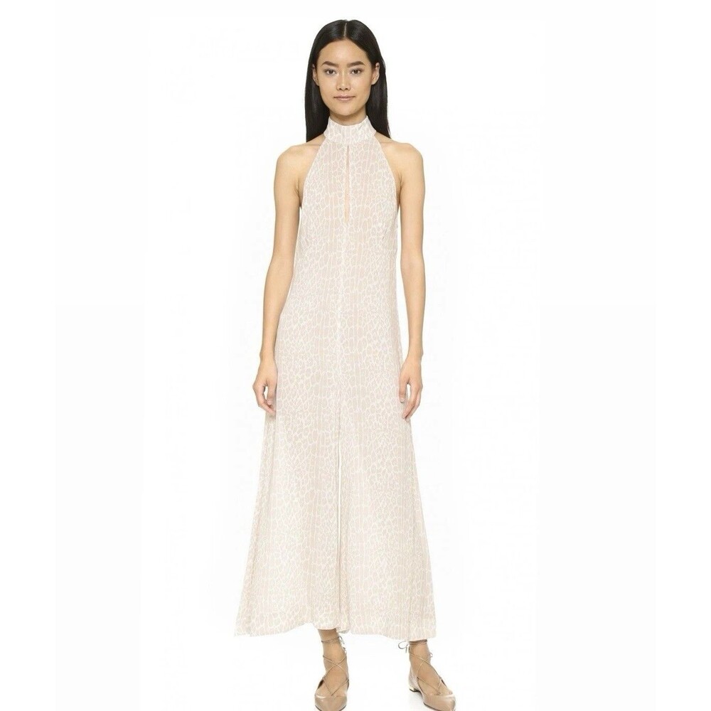Zimmermann Arcadia Teardrop Jumpsuit Beige Leopard Sleeveless Wide Leg Sz 4